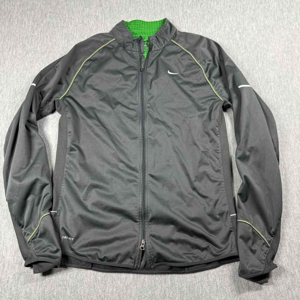 Nike Jacket Mens Medium‎ Grey Dri-FIT Waffle Knit Thermal Running Full Zip Track